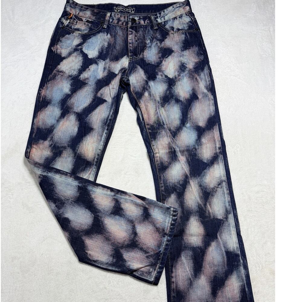 Robin's Jean Tie Dye Bleached Rhinestone Wing Motard Denim Jeans Mens Size 36